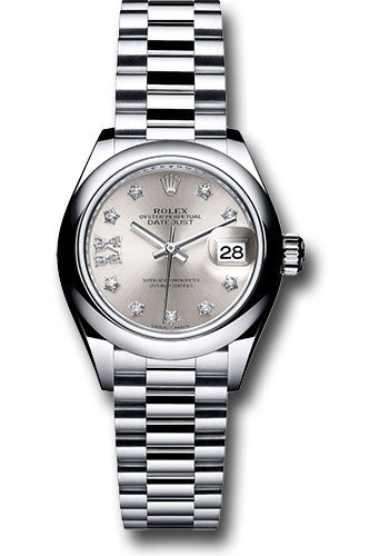 Rolex Platinum Lady-Datejust 28 Watch - Domed Bezel - Silver
